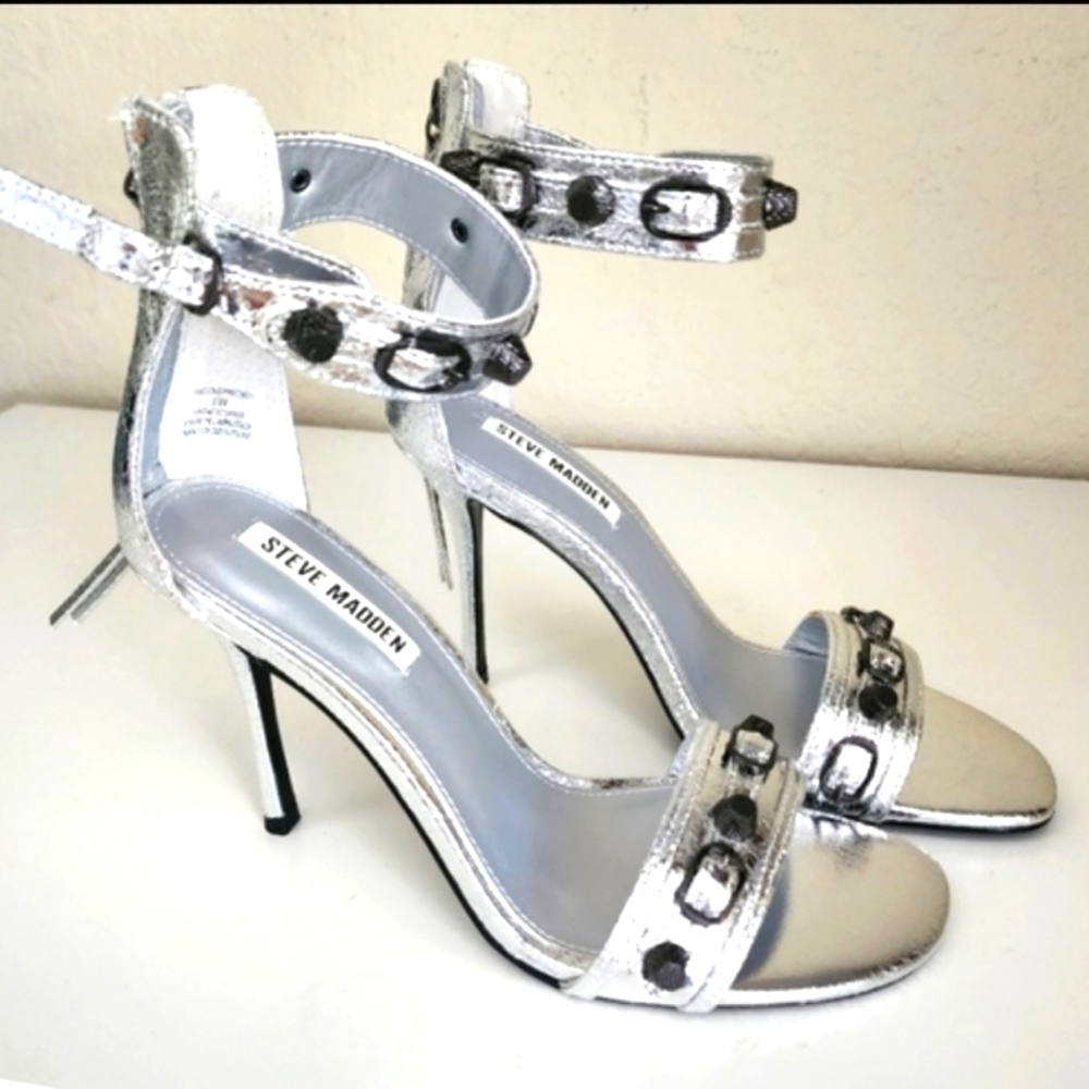 Steve Madden Precious Silver Embellished Women's Heeled Sandals. Size 9.5 - Picture 7 of 13